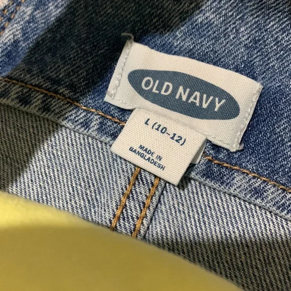 Old Navy Girls Denim Shortalls Overalls Shorts Size L 10/12 - Picture 3 of 4